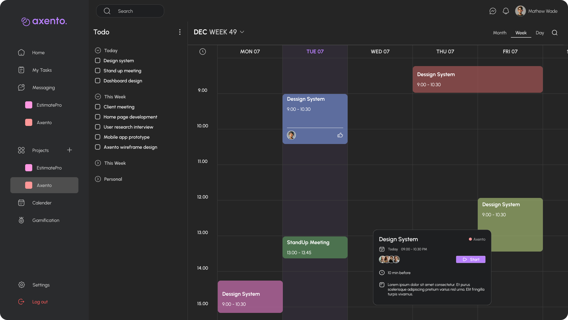 PM Board – Calender View – Task Detaild View